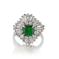 Ladies 18kt W/G Green Emerald and Diamond Ballerina Cluster Ring