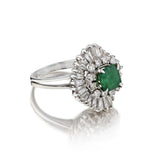 Ladies 18kt W/G Green Emerald and Diamond Ballerina Cluster Ring