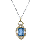 Ladies Art Deco Blue Topaz and Diamond Pendant. 14kt W/G