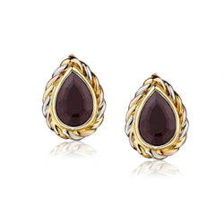 Ladies 18kt White and Yellow Gold Garnet Pear Shape Stud Earings. R D V