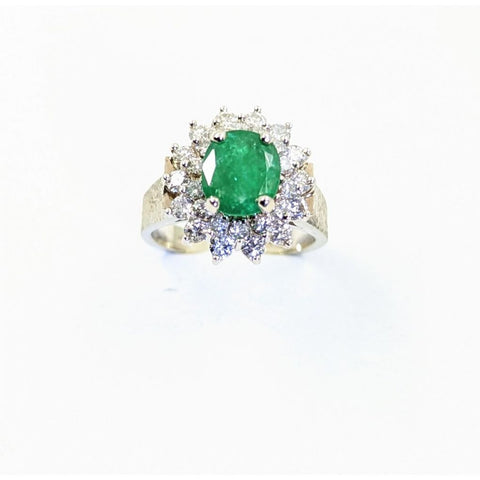Ladies 14kt W/G Green Emerald and Diamond Cluster ring.