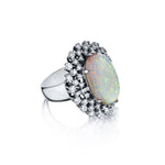 Ladies Large 6ct Opal and Diamond Ring. 18kt W/G. 2.00ct Tw Brilliant Cut Diamonds