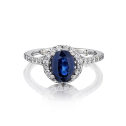 Ladies 18kt Y/G Oval Blue Sapphire and Diamond Cluster Ring