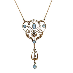 14kt Yellow Gold Victorian Aquamarine and Seed Pearl Pendant.
