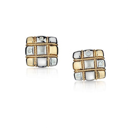Ladies 18kt Checkerboard Cube Diamond Stud Earings. Weight:12.97 grams
