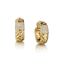 Tiffany & Co Vanneries Basket Weave 18kt Y/G Hoop Earings with Diamonds.