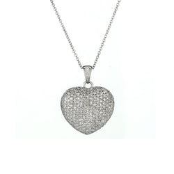 Diamond Puffy Heart Set in 14kt White Gold.  1.00ct Tw Single Cut Diamonds