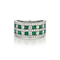 Ladies Diamond and Green Emerald Wide Band.