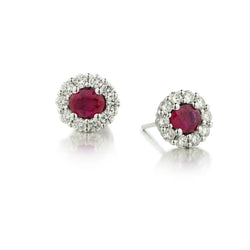 Ladies 18kt White Gold Ruby and Diamond Stud Earrings.
