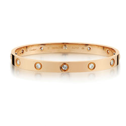 Cartier "Love Collection" in 18kt Rose Gold with 10 Diamonds.  Size 17.