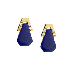 Ladies Modern 18kt Yellow Gold Lapis Lazuli and Diamond Earrings.