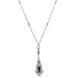 Art Deco Synthetic Sapphire and Diamond Pendant. Circa 1930.