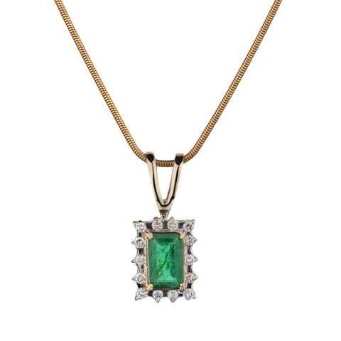 14kt Y/G Large Green Emerald and Diamond Pendant.  4.90ct Green Emerald.