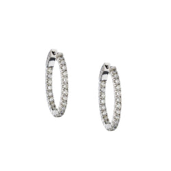 Ladies 18kt W/G Diamond Oval Shape Hoop Earrings Inside and Out.  3.00ct Tw