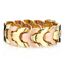 Retro 14kt Yellow and Rose Gold Wide Wave Bracelet. 53 Grams