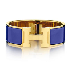 Hermes Wide Clic Clac Bangle / Bracelet With Purple Enamel Insert