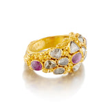 22Kt Yellow Gold Custom Made, Rose Cut Diamond and Ruby Ring. Vintage Inspired. One of a Kind