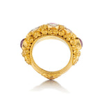 22Kt Yellow Gold Custom Made, Rose Cut Diamond and Ruby Ring. Vintage Inspired. One of a Kind