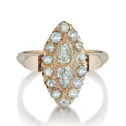 18KT Rose Gold Old-Mine Cut Diamond Navette Victorian Ring