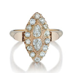 18KT Rose Gold Old-Mine Cut Diamond Navette Victorian Ring