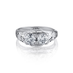 Ladies Vintage 18kt White Gold Diamond Ring.   2 x 1.20ct Tw  European Cut Diamonds