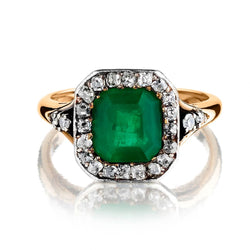 Vintage 1.85 Carat Green Emerald & Diamond Gold Ring