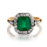 Vintage 1.85 Carat Green Emerald & Diamond Gold Ring