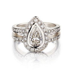 1.10 Carat Pear-Shaped Diamond Platinum Halo-Set Ring