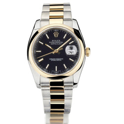 Rolex Oyster Perpetual Two-Tone Datejust Black Dial 36MM Watch