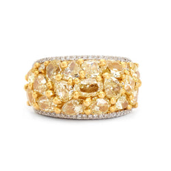 5.90 Carat Total Natural Fancy Yellow Diamonds Wide Ring