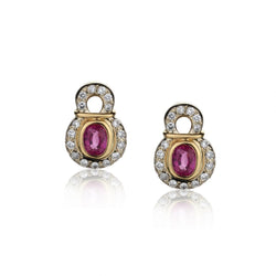 Ladies 18kt Yellow and White  Gold Pink Tourmaline and Diamond Earings.