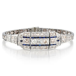 Ladies Platinum Diamond and Blue Sapphire Art Deco Bracelet. Circa 1920's.