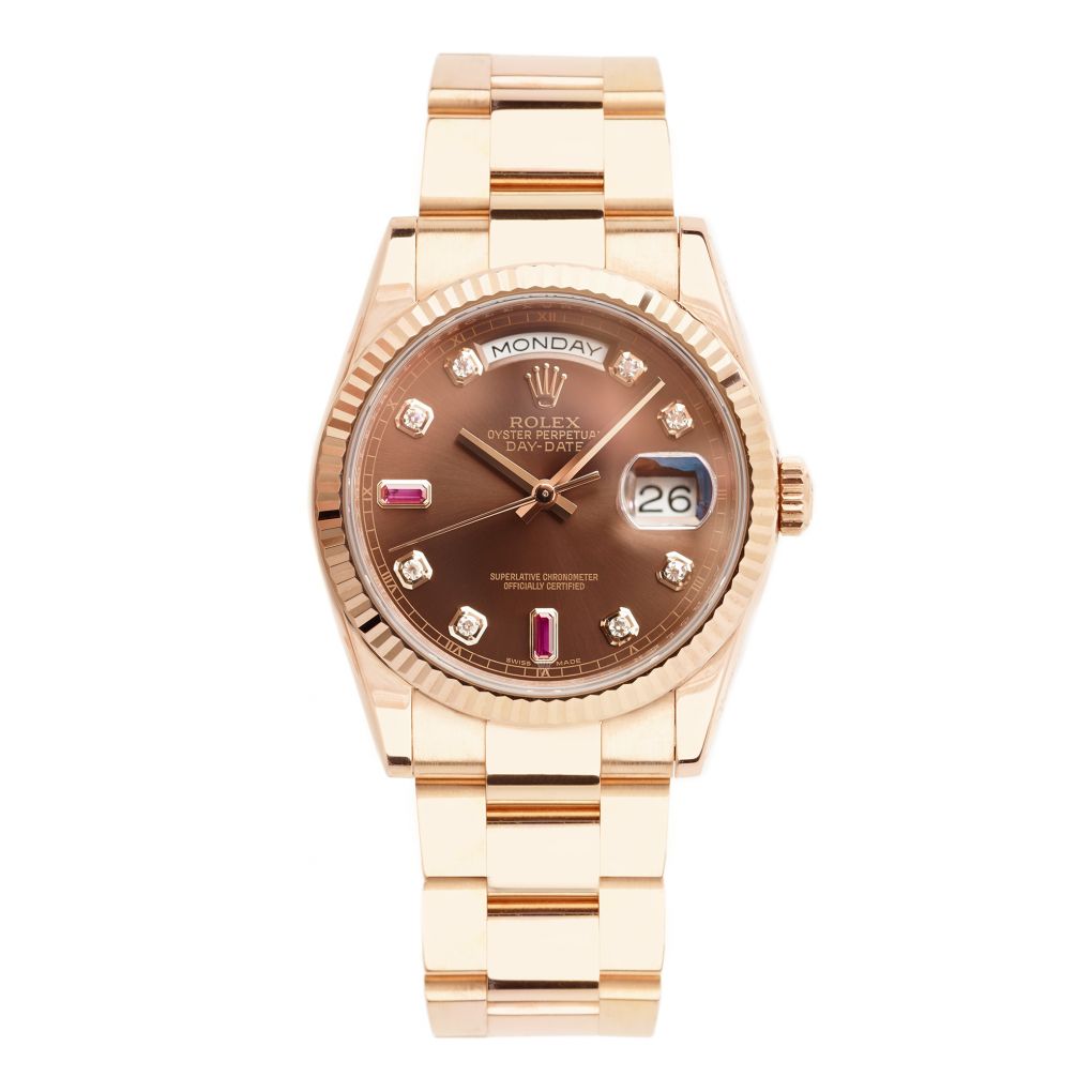 Rolex Rose Gold, Diamond & Ruby Day/Date Watch – Van Rijk