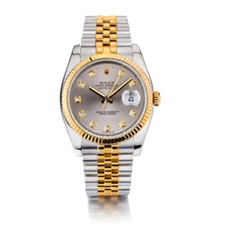 Rolex Oyster Perpetual Datejust 2-Tone Grey Diamond Dial Watch