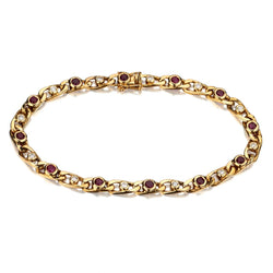 Ladies 18kt Yellow Gold Ruby and Diamond Link Bracelet