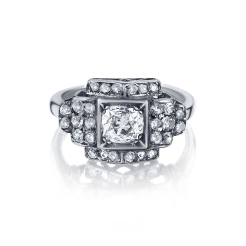 Vintage SILVER Diamond Cluster Ring. Georgian Era. All original. Rare.
