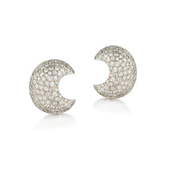 Ladies 18kt White Gold Pave' Half Moon Set Diamond Stud Earrings. 7.00ct Tw