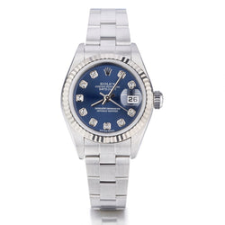 Rolex Ladies Oyster Perpetual Datejust Blue Dial Diamond Watch