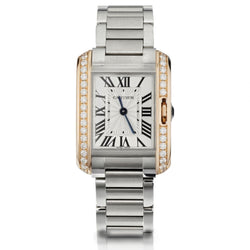 Cartier Tank Anglaise Stainless Steel And Rose Gold Diamond Watch