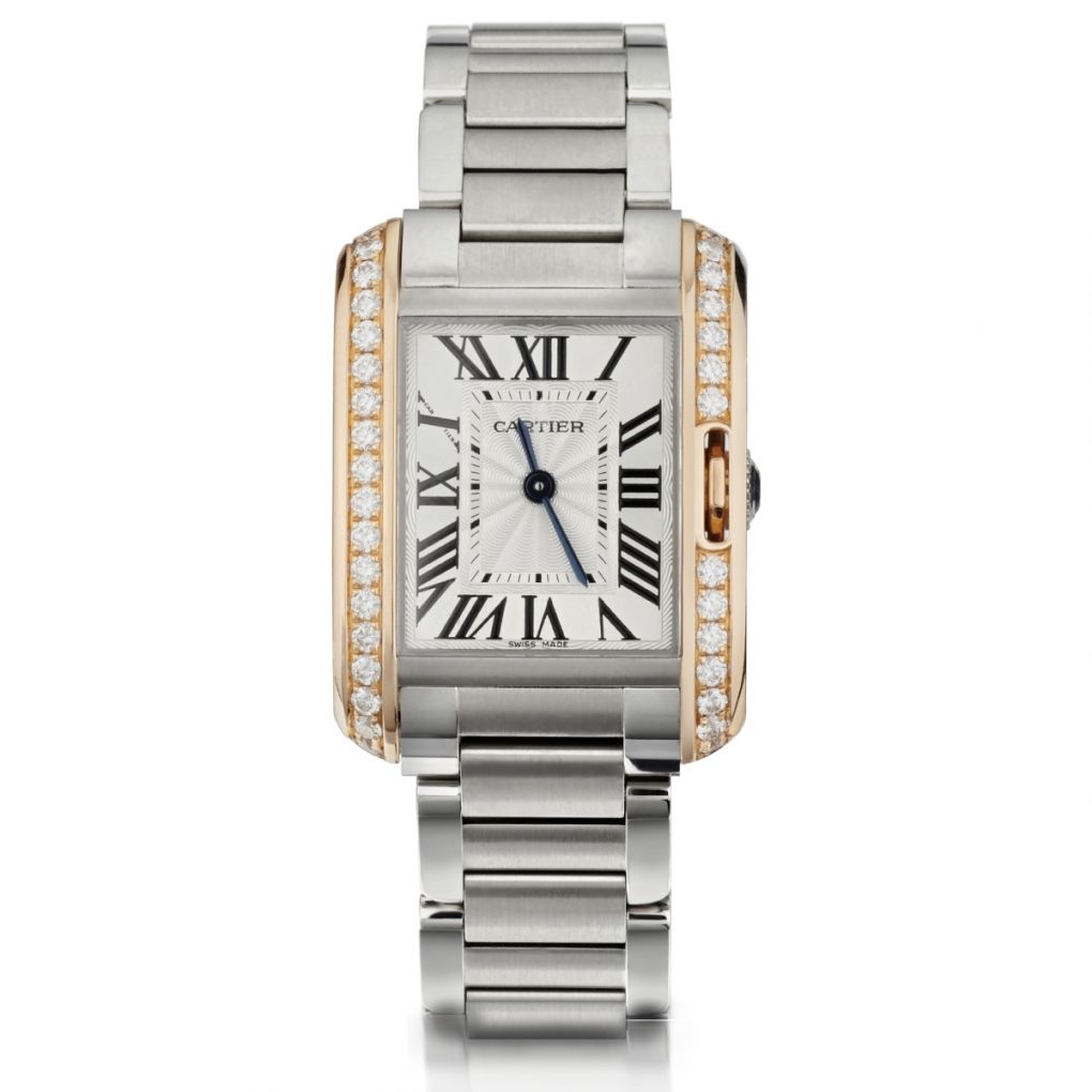 Cartier Tank Anglaise Stainless Steel And Rose Gold Diamond Watch