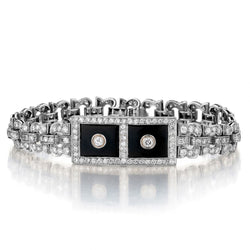 Ladies Art Deco Inspired Onyx and Diamond Bracelet. 6.50 Tw.