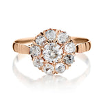 1.35 Carat Total Weight Old-Mine Cut Diamond Vintage Cluster Flower Ring