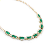 Green Emerald & Diamond Gold Scalloped Necklace