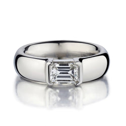 0.95 Carat Horizontally-Set Emerald Cut Diamond Solitaire Platinum Ring