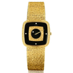 Piaget Yellow Gold, Diamond And Onyx Vintage Cushion-Shaped Watch