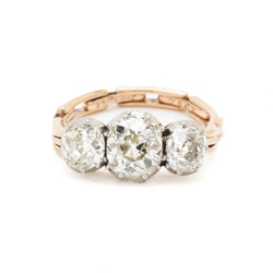 Vintage 2.65 Total Carat Old-Mine Cut Diamond Pink Gold Ring