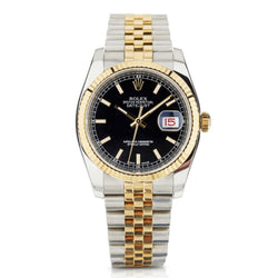 Rolex Oyster Perpetual Datejust 36MM Two-Tone Black Dial Watch