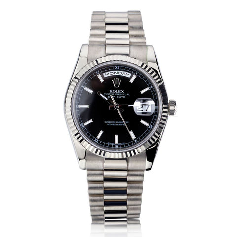 Rolex Oyster Perpetual WG Day-Date President Black Dial Watch