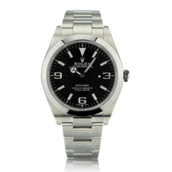 Rolex Oyster Perpetual Black Dial Explorer 39MM Watch. Long hand