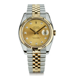 Rolex Oyster Perpetual Two-Tone Champagne Diamond Dial Watch